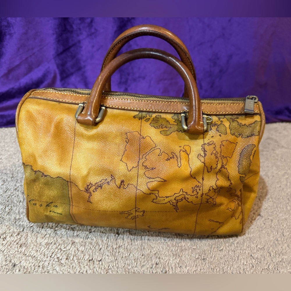 Alviero Martini Tan Map Print Bag